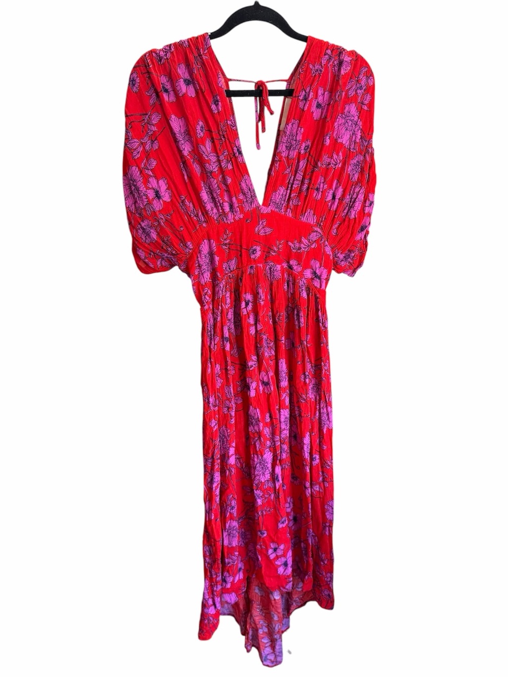Band of Gypsies Red Floral V-Neck Maxi Dress